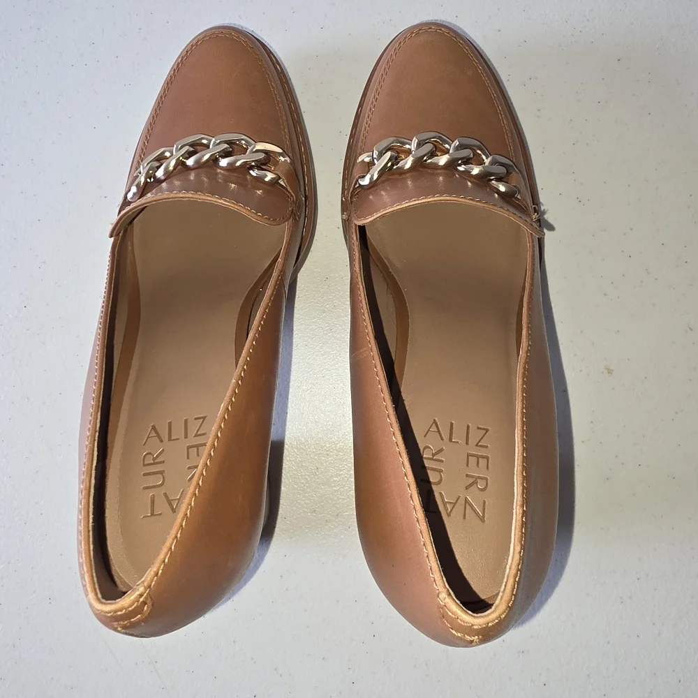 Naturalizer Callie-Moc Leather Loafers Size 8 High Heel Lug Sole Slip-on Shoes - Picture 6 of 16